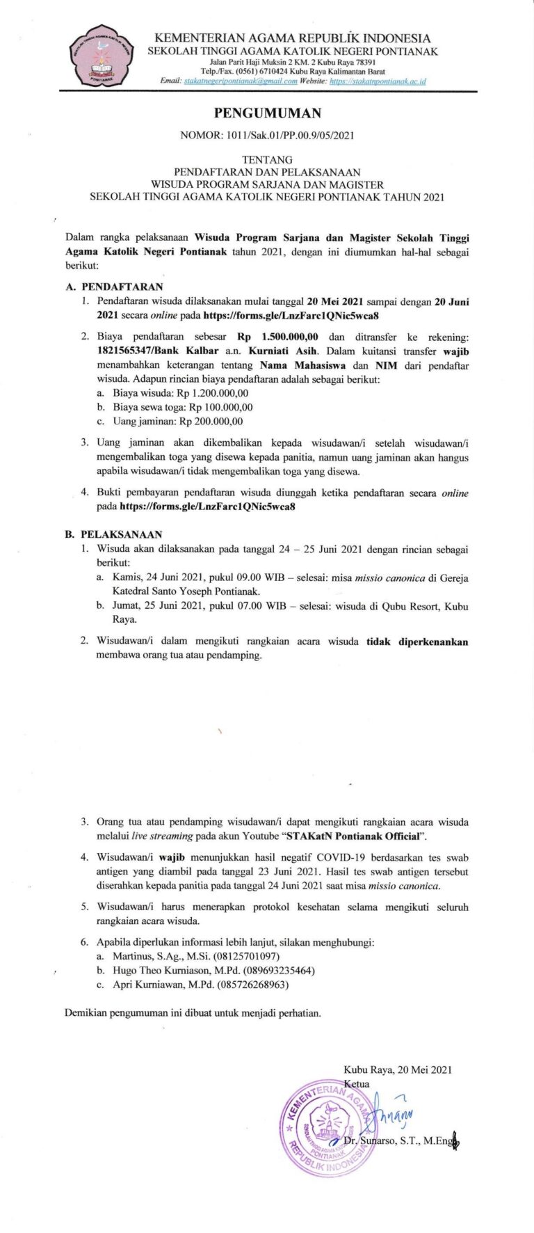 Pendaftaran dan Pelaksanaan Wisuda Program Sarjana dan Magister Tahun 2021